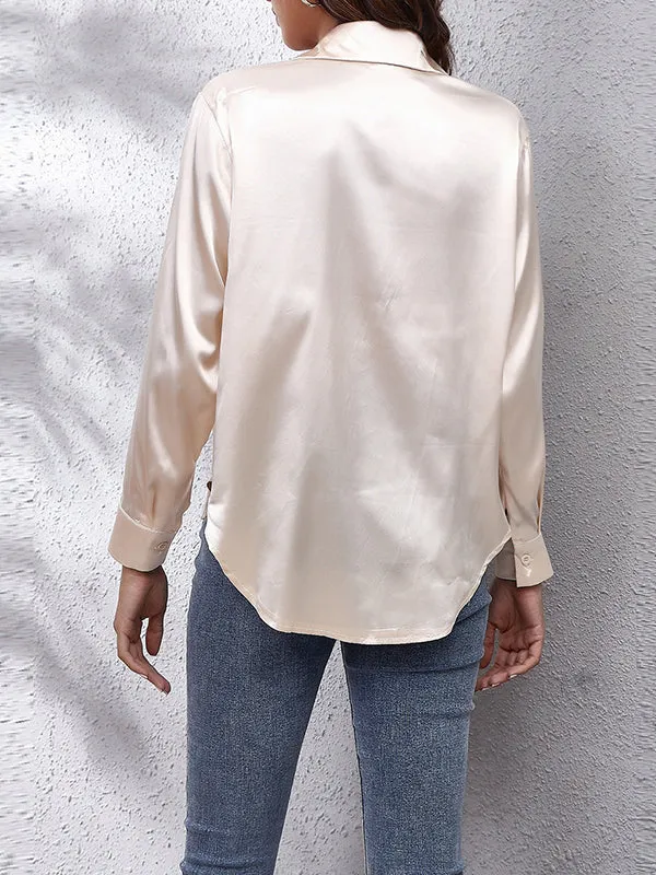 Solid Color Long Sleeves Loose Lapel Blouses&Shirts Tops