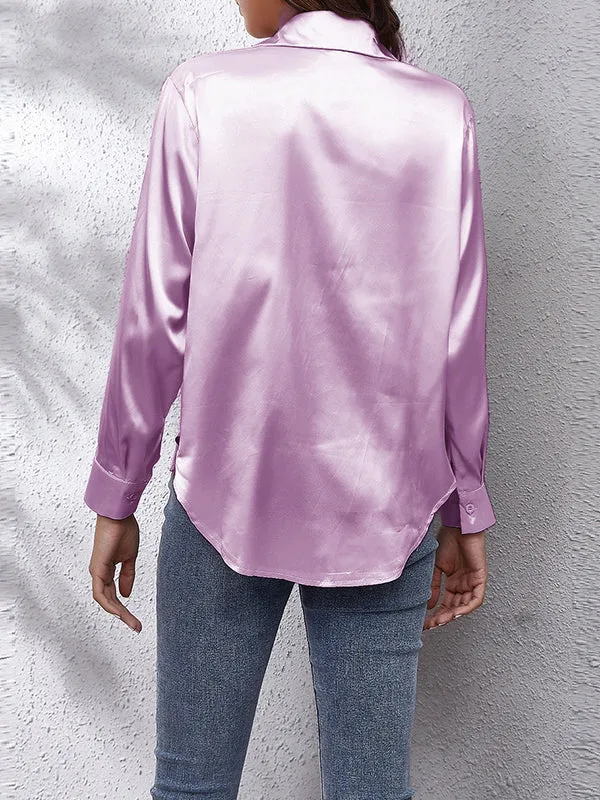 Solid Color Long Sleeves Loose Lapel Blouses&Shirts Tops