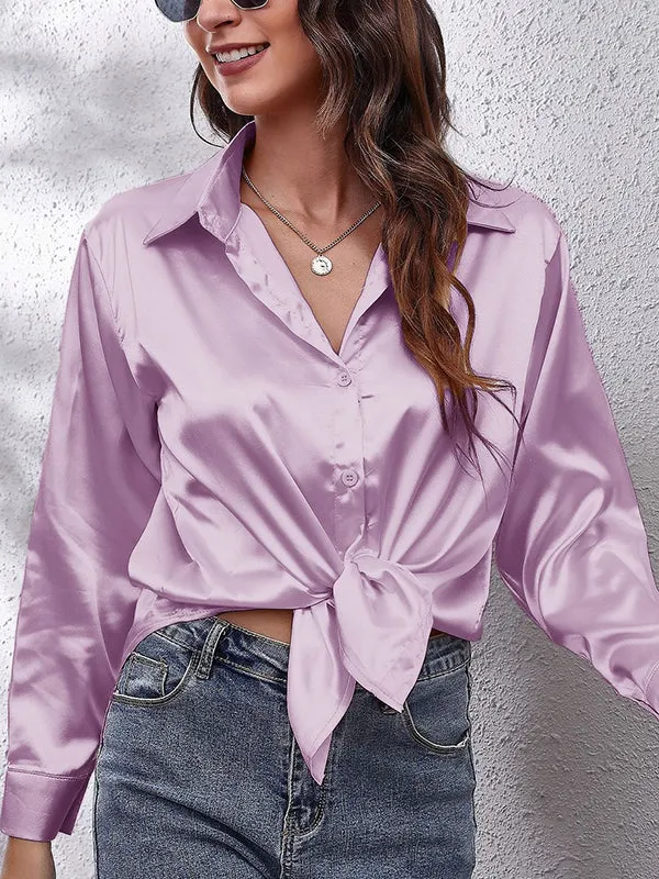 Solid Color Long Sleeves Loose Lapel Blouses&Shirts Tops