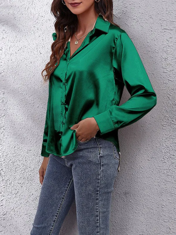 Solid Color Long Sleeves Loose Lapel Blouses&Shirts Tops