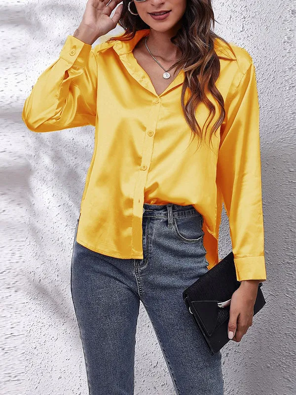 Solid Color Long Sleeves Loose Lapel Blouses&Shirts Tops