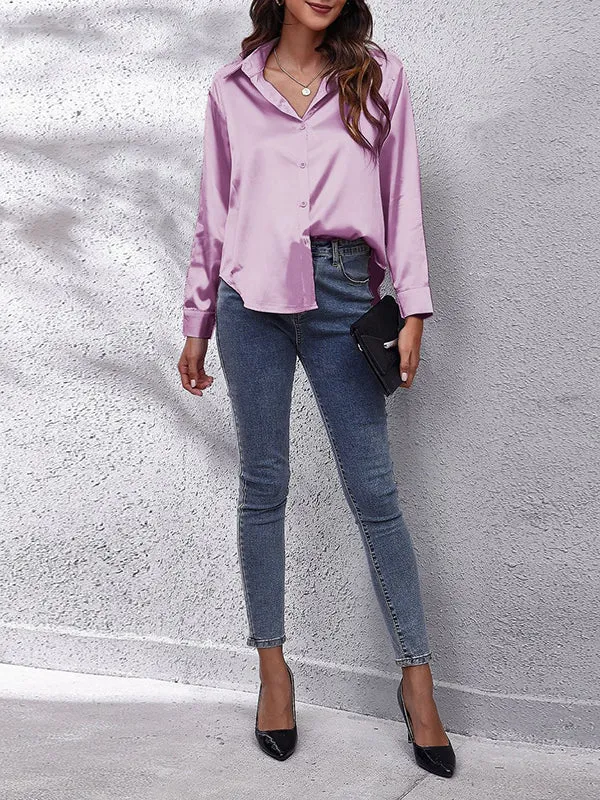 Solid Color Long Sleeves Loose Lapel Blouses&Shirts Tops