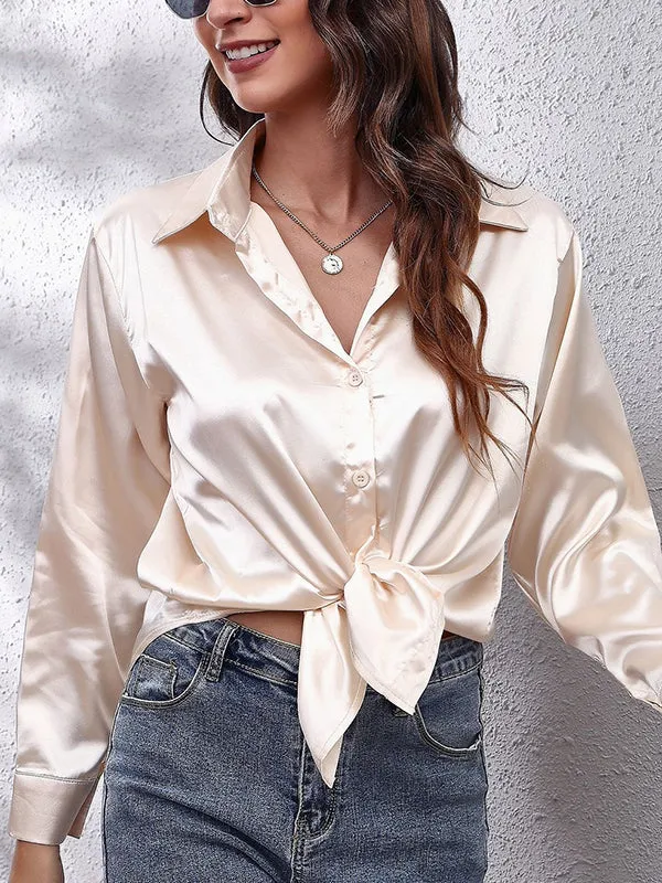 Solid Color Long Sleeves Loose Lapel Blouses&Shirts Tops