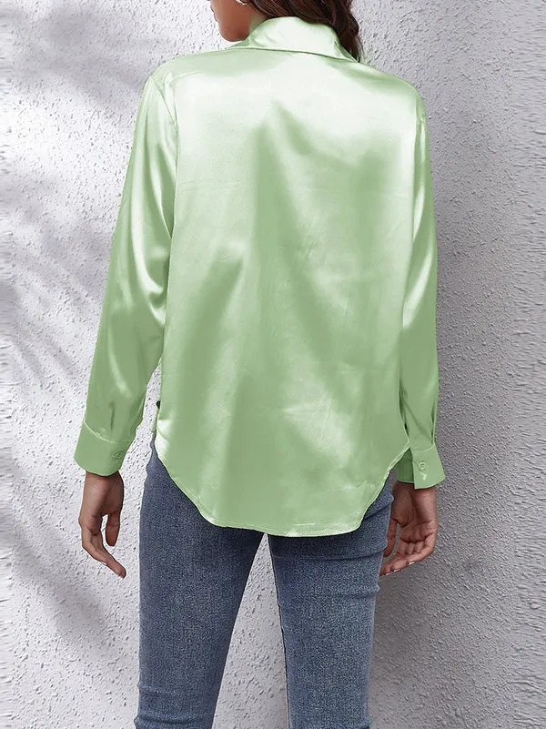 Solid Color Long Sleeves Loose Lapel Blouses&Shirts Tops