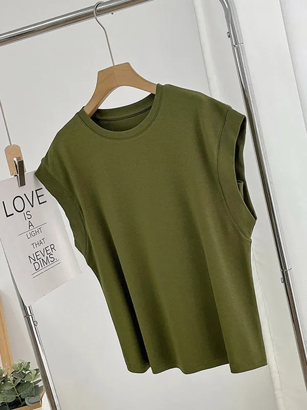 Solid Color Loose Raglan Sleeve Round-Neck T-Shirts Tops