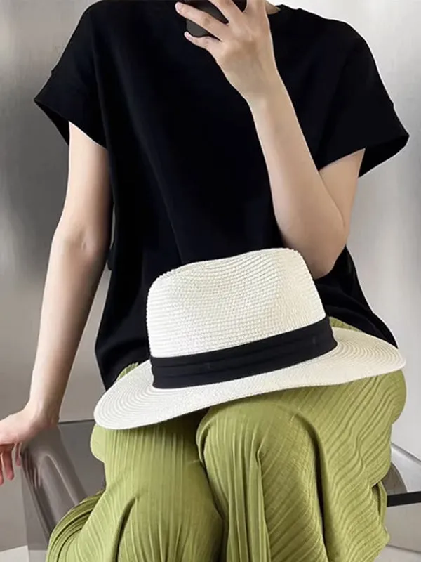 Solid Color Loose Raglan Sleeve Round-Neck T-Shirts Tops