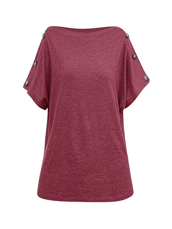 Solid Color Short Sleeves Boat Neck T-Shirts Tops