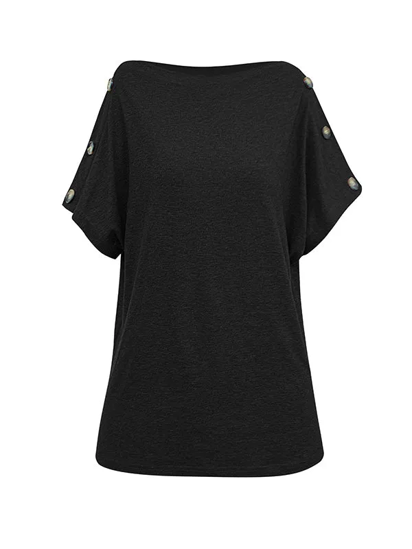 Solid Color Short Sleeves Boat Neck T-Shirts Tops