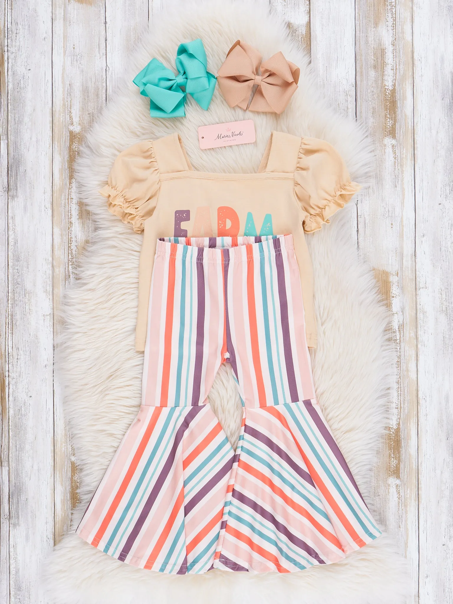 Tan Farm Life Striped Bell Bottoms Outfit