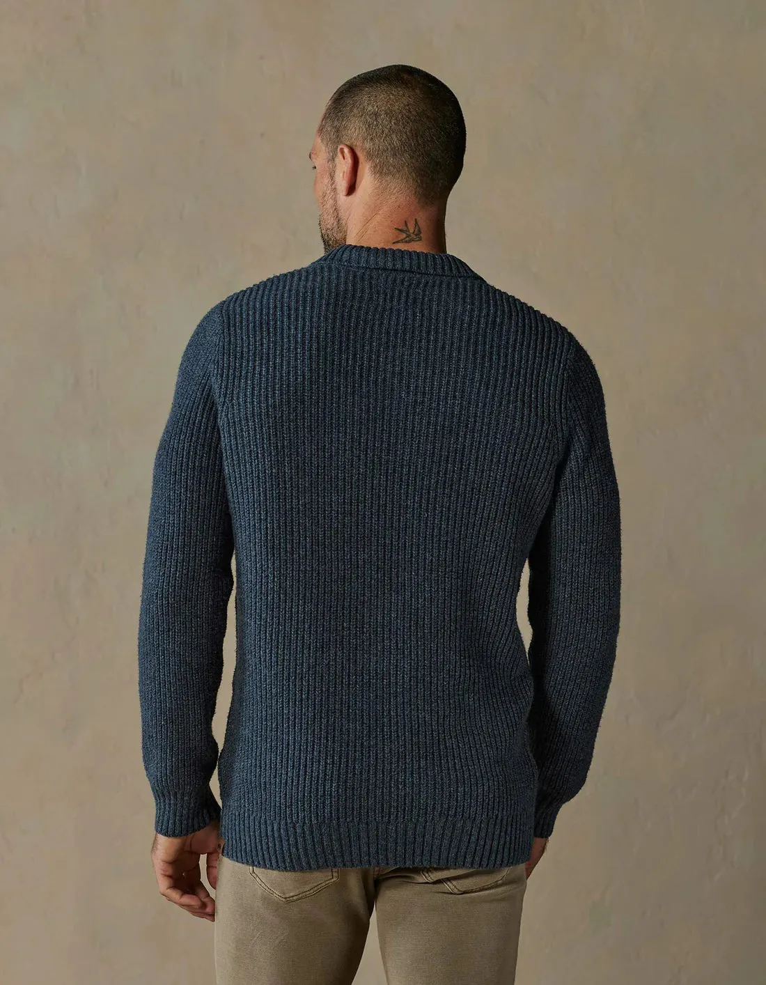 The Normal Brand Men's Marled Polo Sweater, Steele Blue