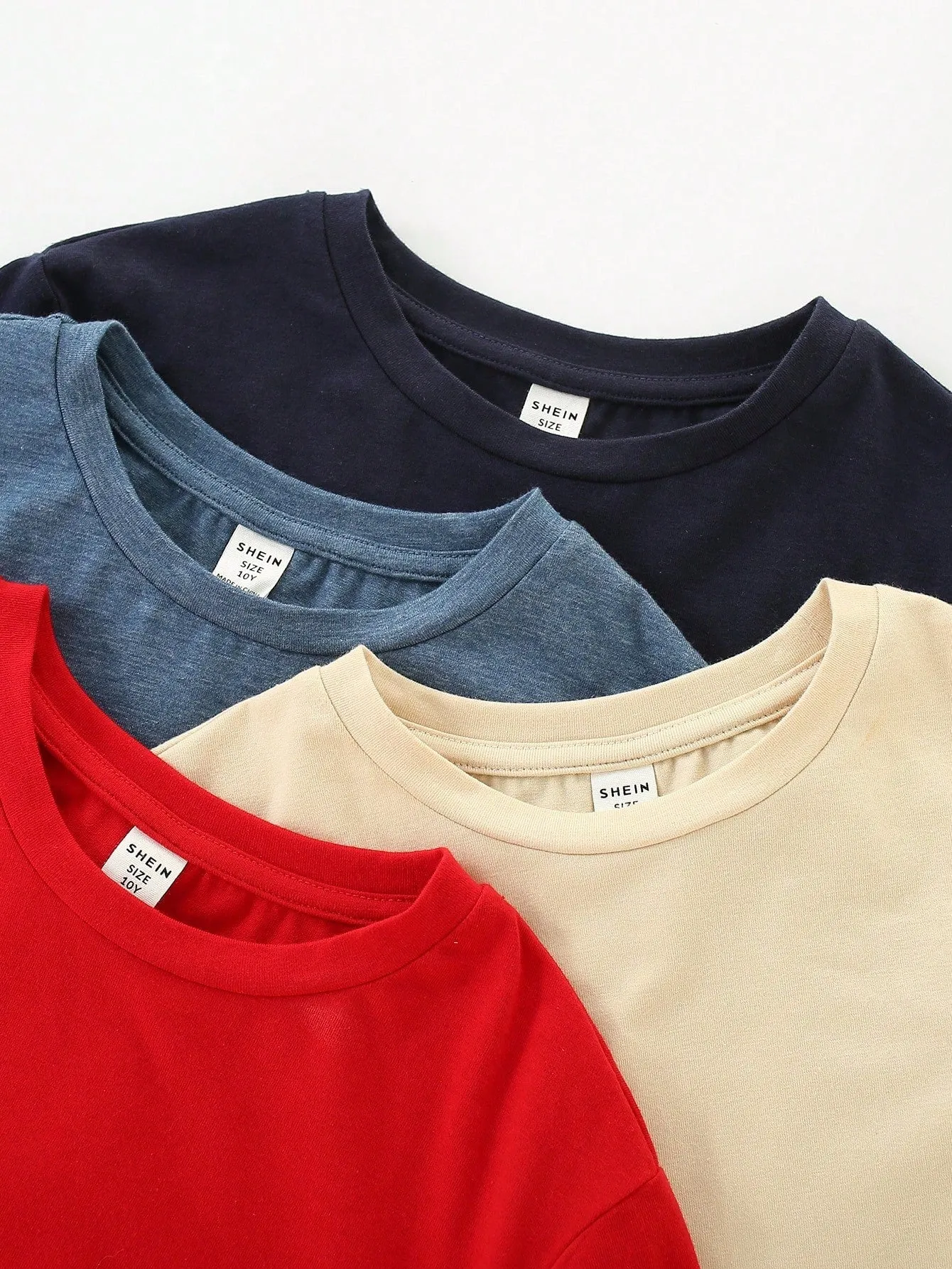 Tween Boy Casual Loose Fit Knitted T-Shirts 4pcs Set - Round Neck, Solid Color, Pocket