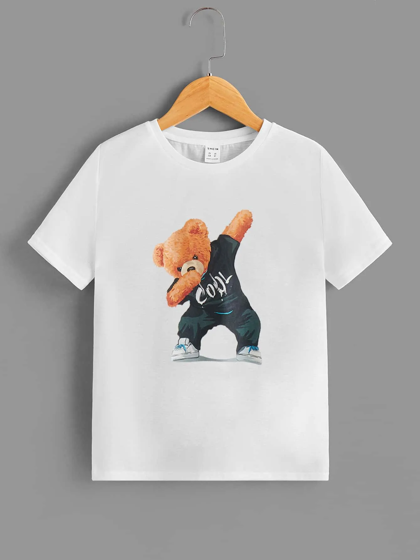 Tween Boy's Bear Print Casual T-Shirt - Short Sleeve, Summer, Round Neck