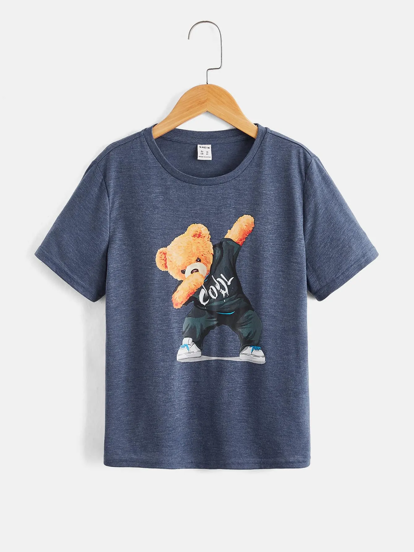 Tween Boy's Bear Print Casual T-Shirt - Short Sleeve, Summer, Round Neck