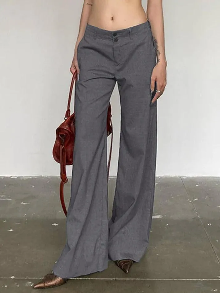 Versatile Gray Low Rise Tailored Pants