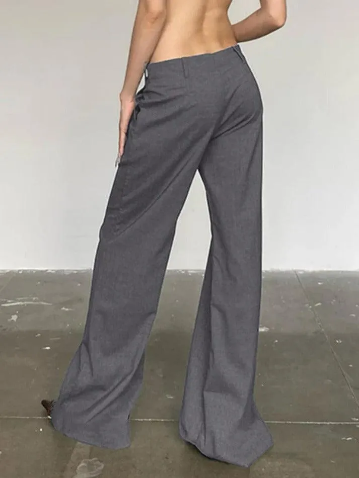 Versatile Gray Low Rise Tailored Pants