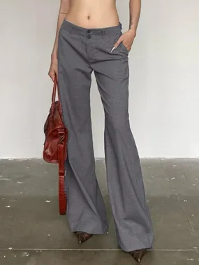 Versatile Gray Low Rise Tailored Pants