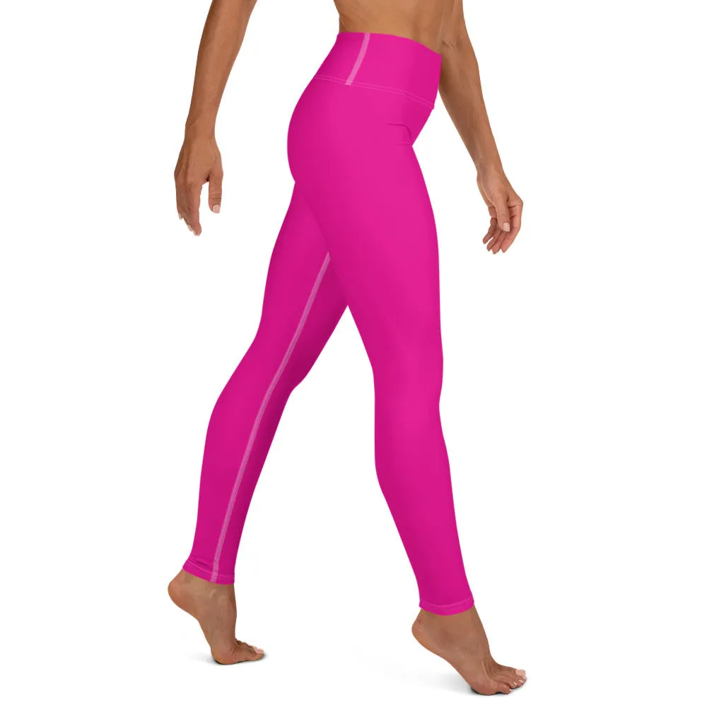 Versatile Style: Women's Solid Color Workout Yoga Pants - Hollywood Cerise