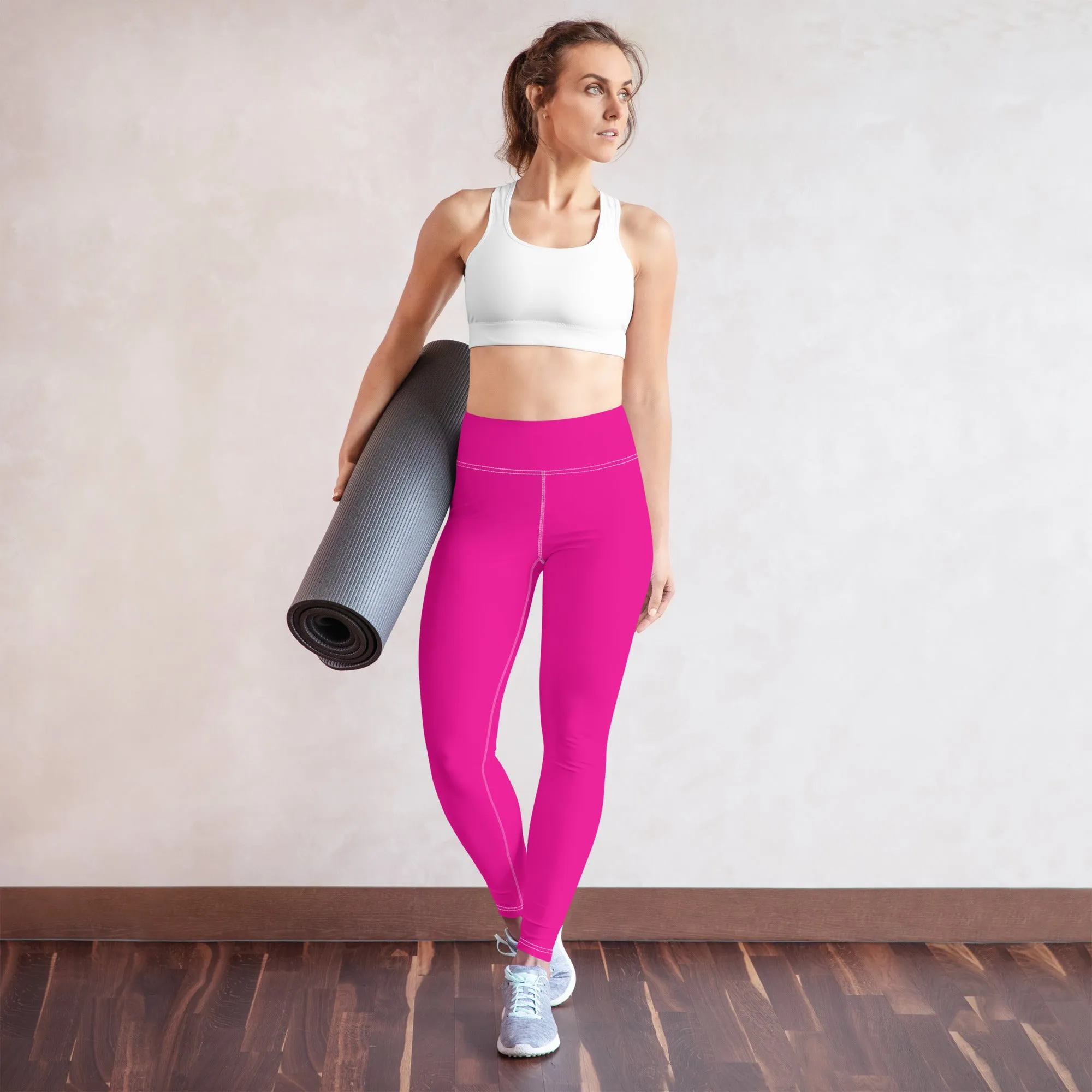 Versatile Style: Women's Solid Color Workout Yoga Pants - Hollywood Cerise