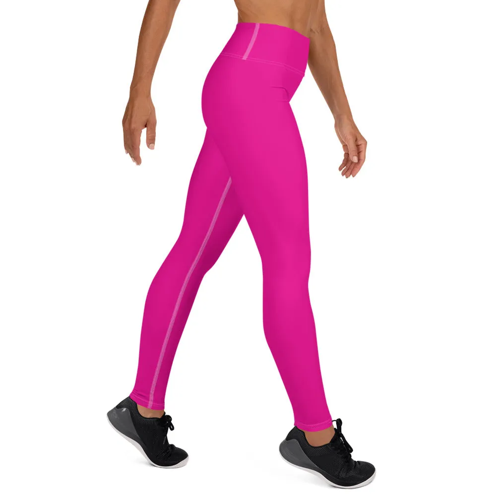 Versatile Style: Women's Solid Color Workout Yoga Pants - Hollywood Cerise