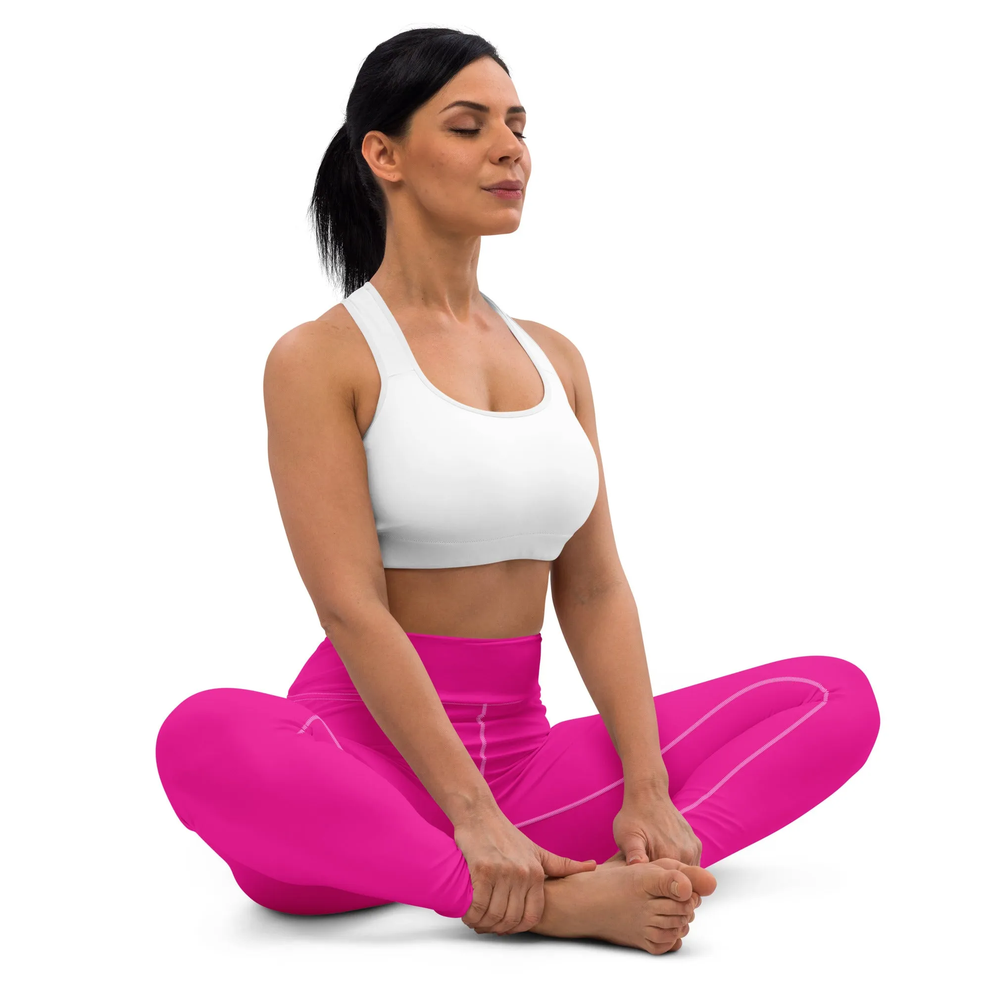 Versatile Style: Women's Solid Color Workout Yoga Pants - Hollywood Cerise