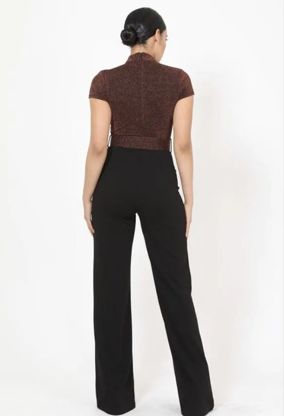 WOMEN "Elegant Two-Tone V-Cut Jumpsuit with Choker Detail"