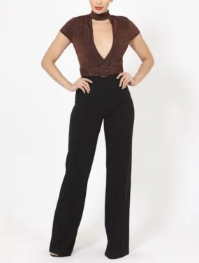 WOMEN "Elegant Two-Tone V-Cut Jumpsuit with Choker Detail"