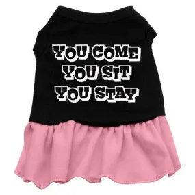 You Come, You Sit, You Stay Screen Print Dress Black with Pink Lg (14)