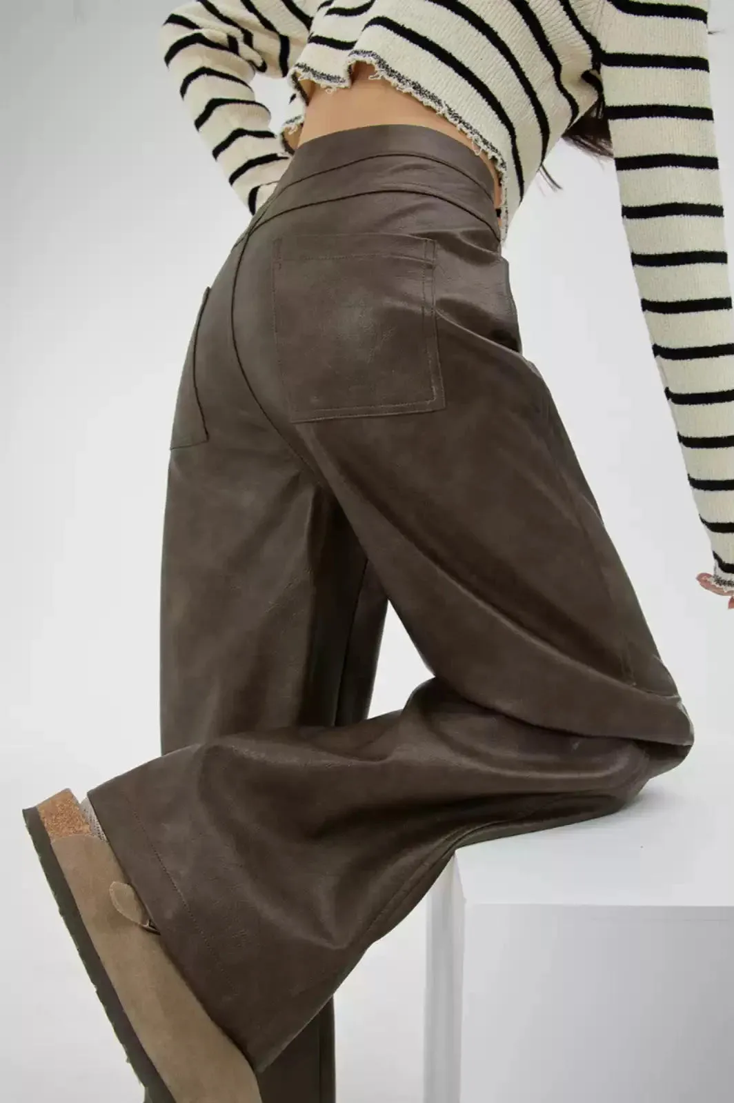 Zissy Faux Leather Wide Leg Pants