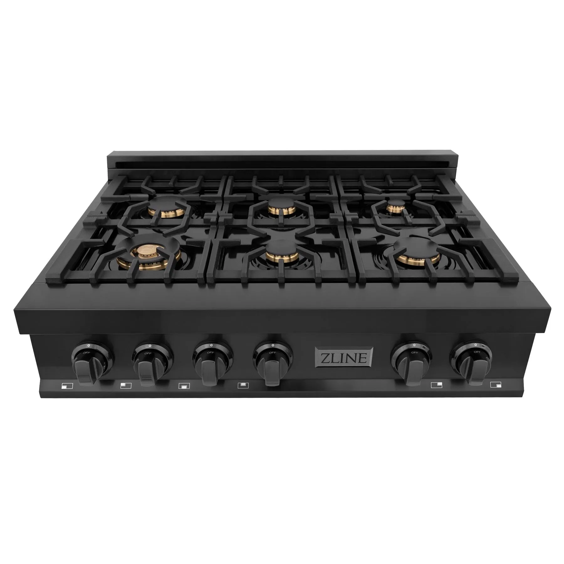 ZLINE 36" Porcelain Gas Stovetop in Black Stainless Steel with 6 Gas Brass Burners (RTB-BR-36)