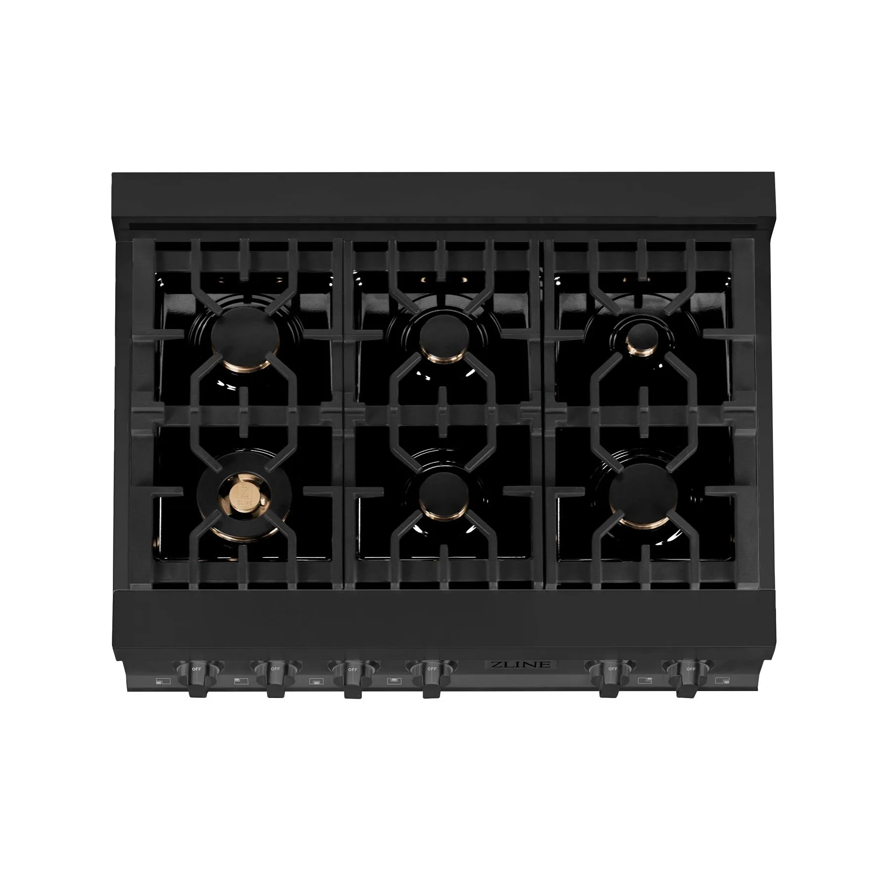 ZLINE 36" Porcelain Gas Stovetop in Black Stainless Steel with 6 Gas Brass Burners (RTB-BR-36)